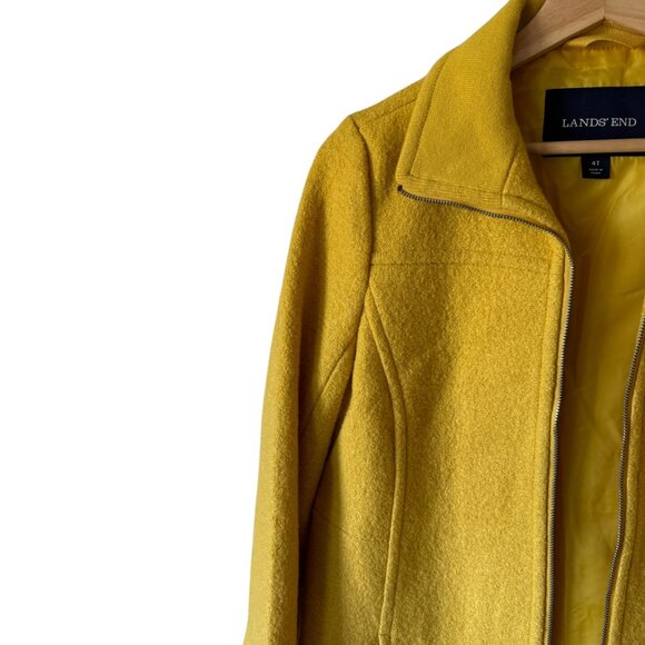 Lands" End Sz 4 Tall Coat Yellow Boiled Wool Blend Lined Zip Minimal Preppy - Picture 10 of 15